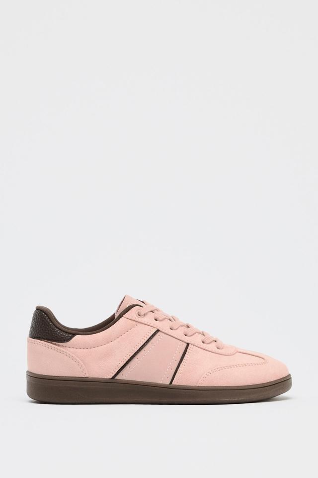 新品未使用　ZARA コントラストカラースニーカー　スウェード　ピンク　38 ZARA】一足はゲットしたい♡「春っぽスニーカー」 | TRILL【トリル】