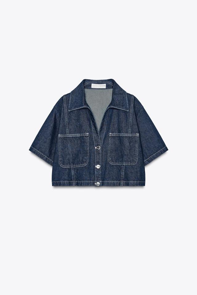 ZARA デニムリボン付きシャツ ZARA】デニムリボンタイカラーシャツ ブルー | 8197/061/400
