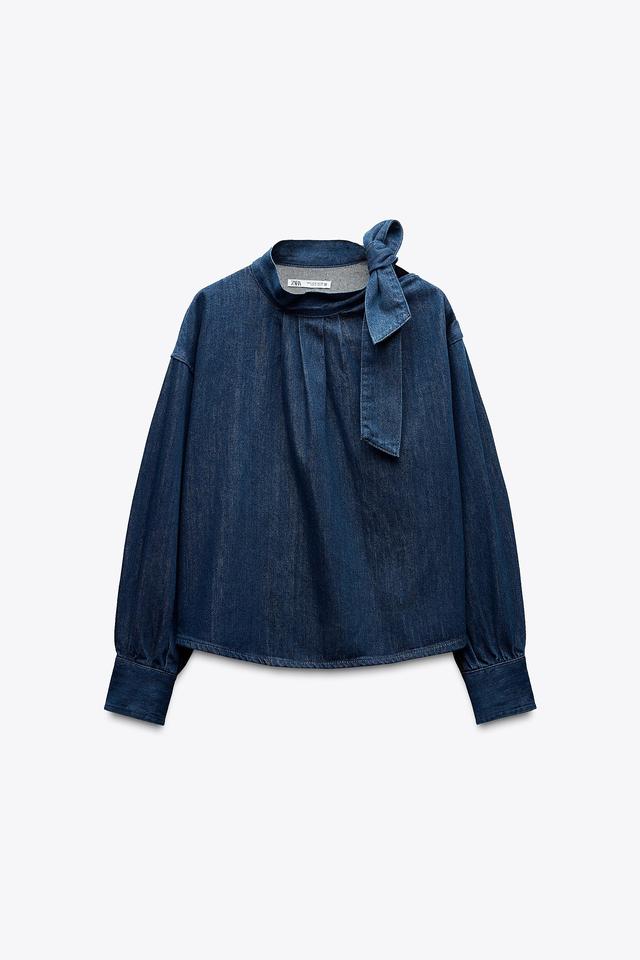 ZARA デニムリボンシャツ ZARA リボンデニムブラウス - メルカリ