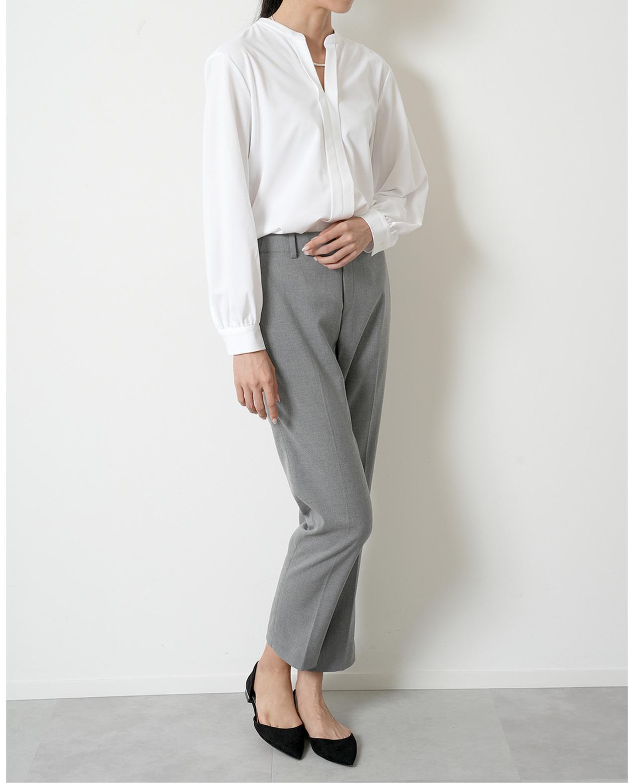 画像: ストレッチ（ニット）シャツ キーネック￥7,900（税込￥8,690）商品番号：TNEP28_10