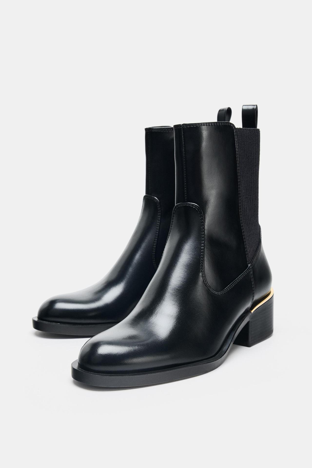 靴シューズ 新品ZARAトラックソール厚底コンバットZIPレザーブーツ40