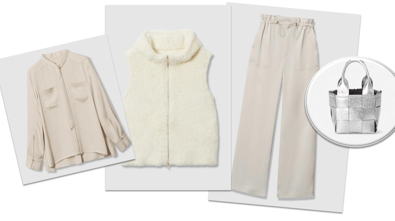 画像: ジレ￥42,900・ブラウス￥35,200・パンツ￥35,200・バッグ￥33,000