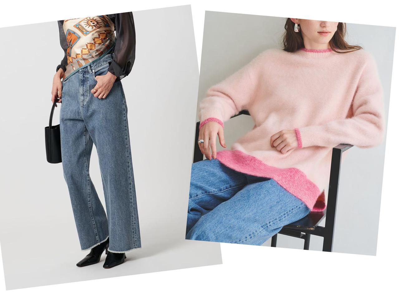 画像: デニムパンツ￥20,900・クルーネックニット￥27,940（UNITED ARROWS） store.united-arrows.co.jp