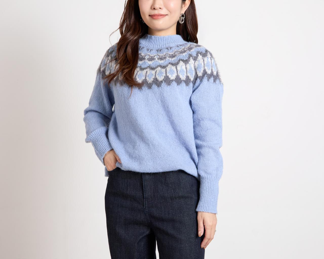 画像: ヘアリーヤーンフェアアイル柄ニットプルオーバー　¥3,990