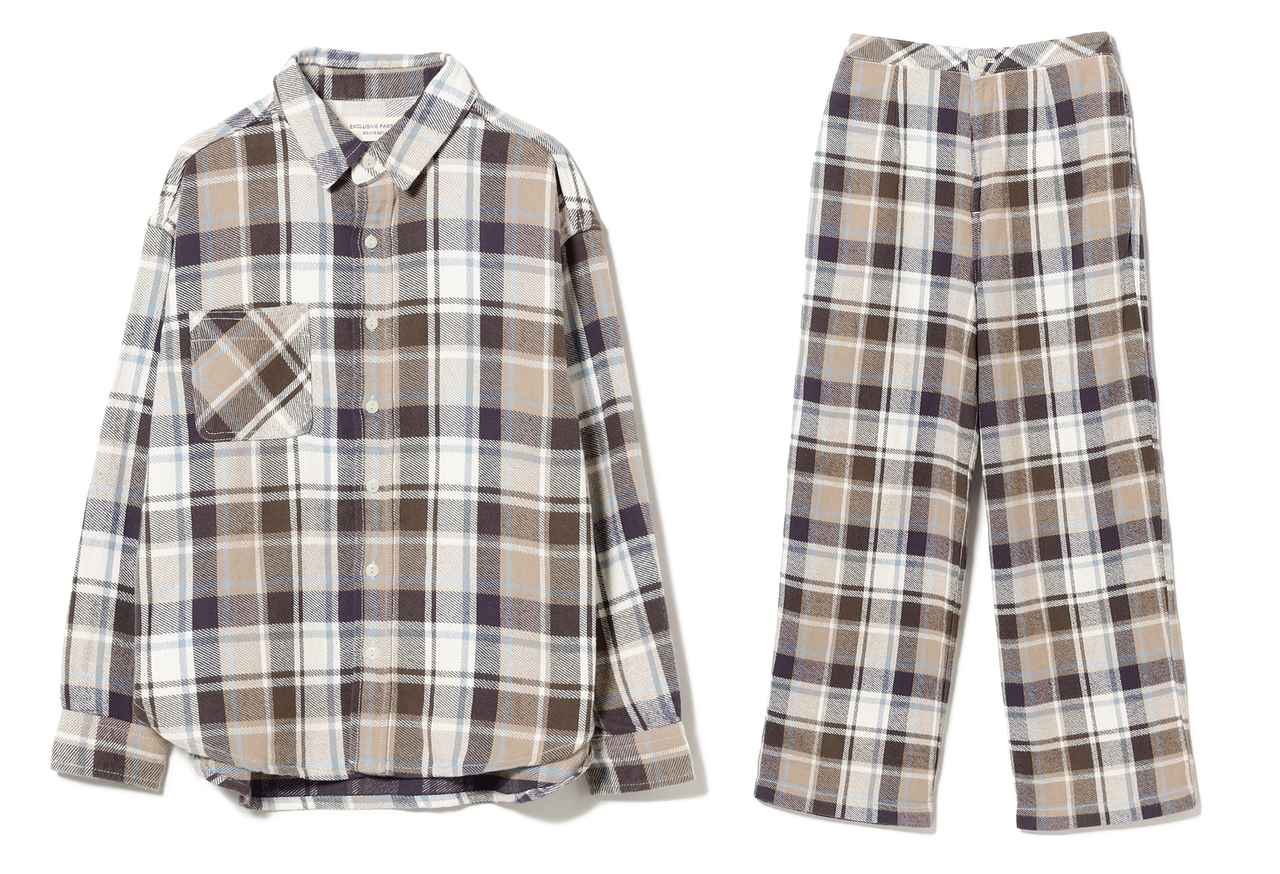画像: 「ワーク チェック シャツ」￥17,930、「ワーク チェック イージーパンツ」￥16,940 出典：ビームス ボーイ