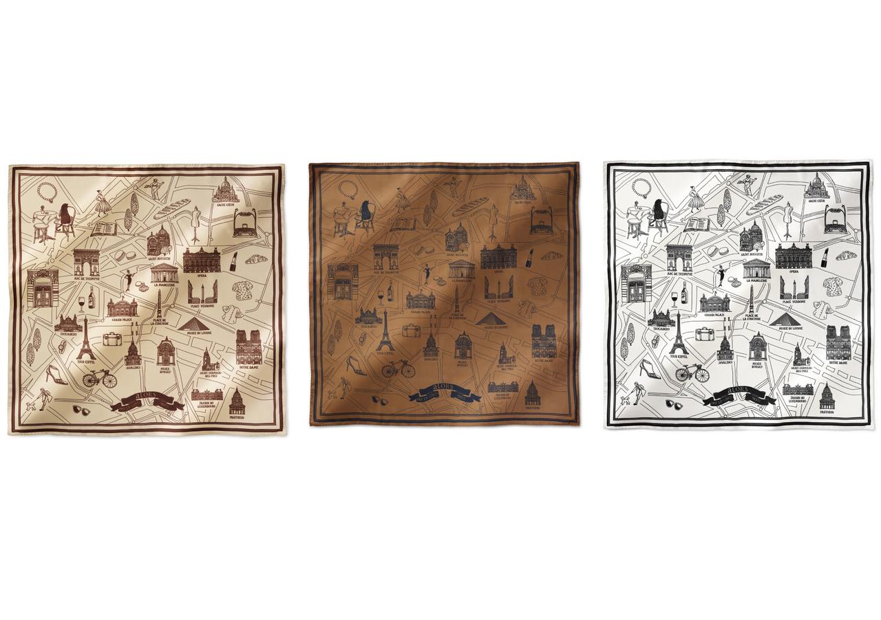 画像: スカーフ（左からアイボリー、キャメル、ホワイト）各¥29,700／aLORS 出典：alorsparis.fr