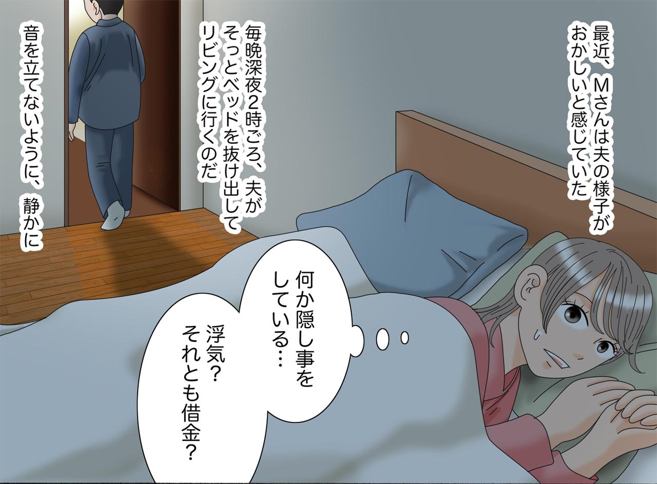 画像1: 真夜中に寝室を抜け出す夫