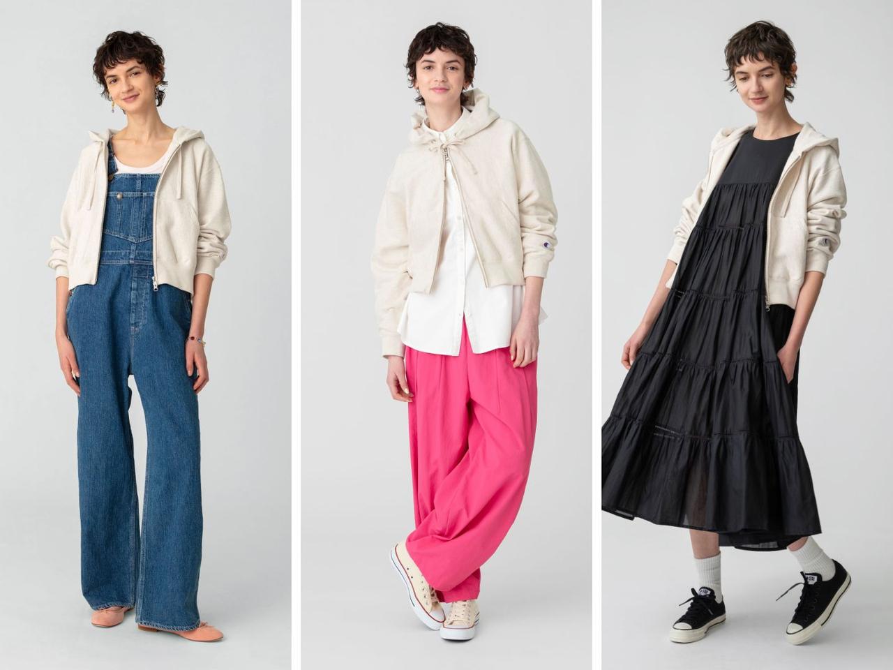 画像: アイボリーのダブルジップフーディを合わせたコーディネート 出典：RHC ロンハーマン