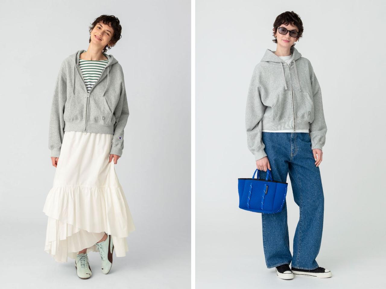 画像: グレーのダブルジップフーディを合わせたコーディネート 出典：RHC ロンハーマン