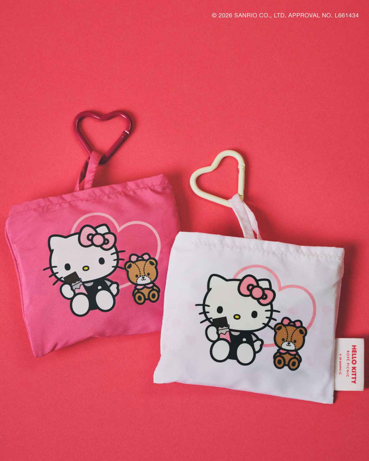 画像1: 【ROPÉ PICNIC×HELLO KITTY】折りたたみエコバッグ［縦30×横（上部）43（下部）33.2×マチ13㎝］折りたたみ時［11.3×13.1㎝］各¥2,189 www.junonline.jp