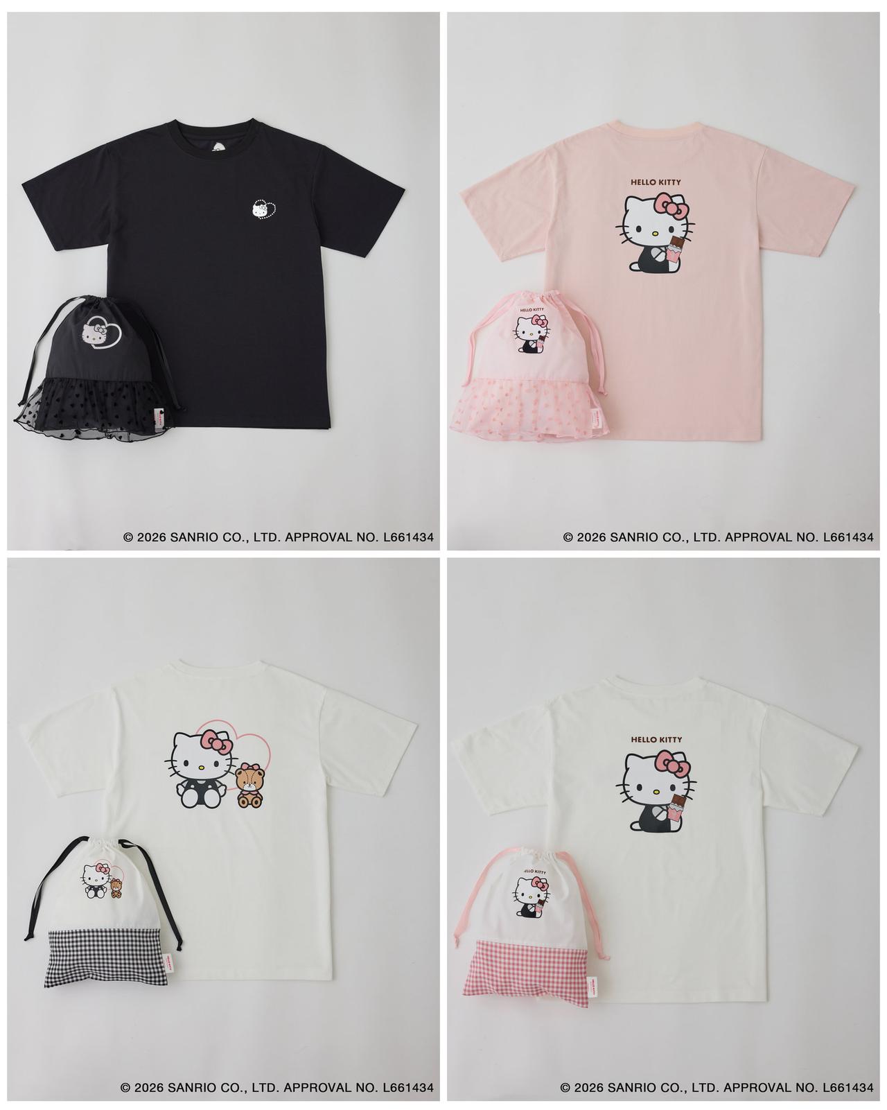 画像: 【ROPÉ PICNIC×HELLO KITTY】巾着付きアソートTシャツ各¥6,490 www.junonline.jp