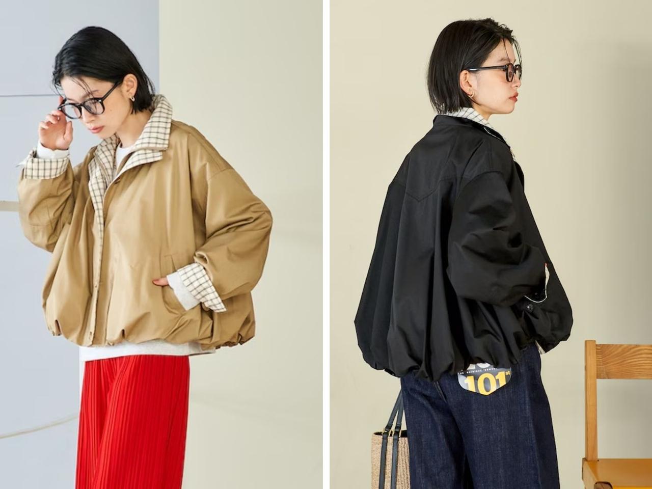 画像: 「配色 チェック ダブル襟 バルーンコート」各￥12,980 出典：フリークス ストア