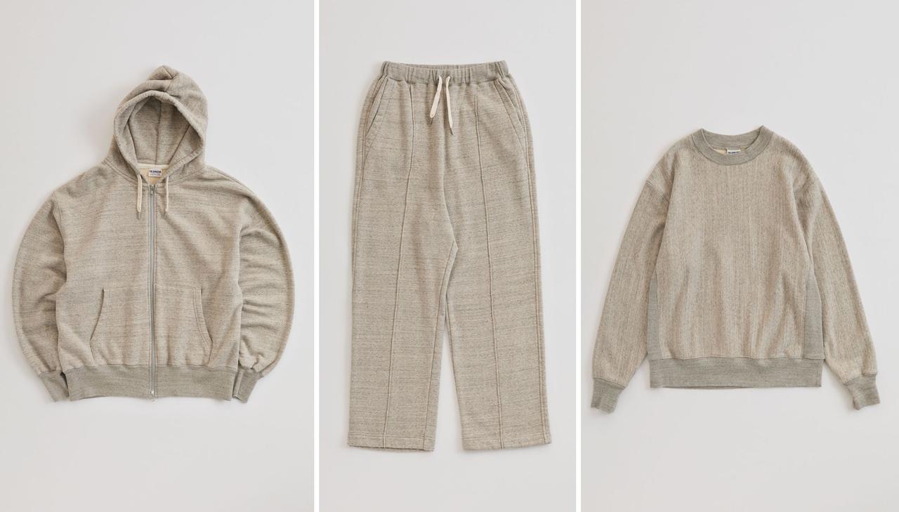 画像: 左「COTTON PROJECT ZIP-UP HOODIE」￥39,600、中央「COTTON PROJECT SWEATPANTS」￥39,930、右「COTTON PROJECT SWEATSHIRT」￥38,500 出典：シンゾーン