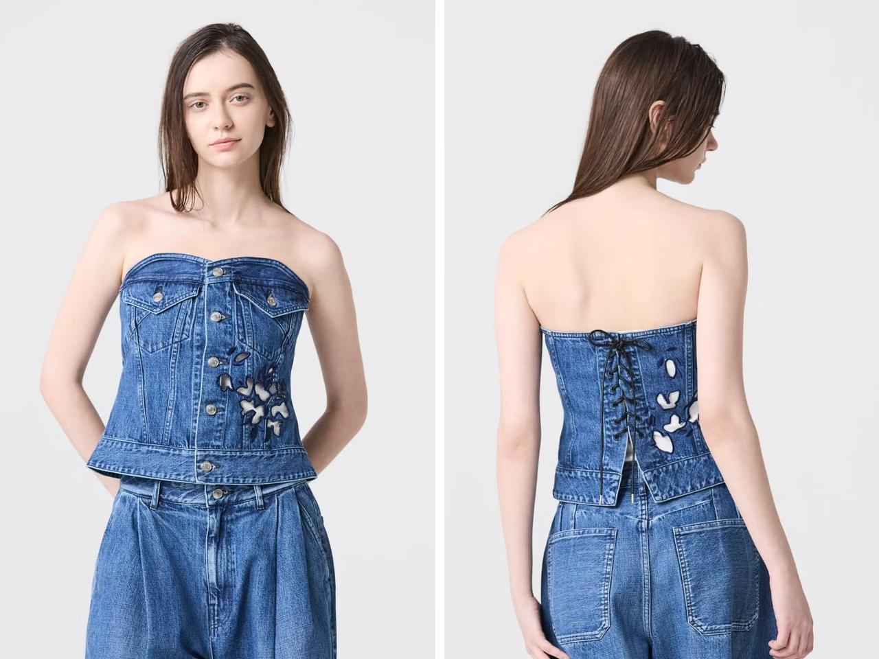 画像: 「TANAKA_FLOWER EMBROIDERY DENIM BUSTIER」￥49,500【ジャパンデニム】 出典：パリゴ