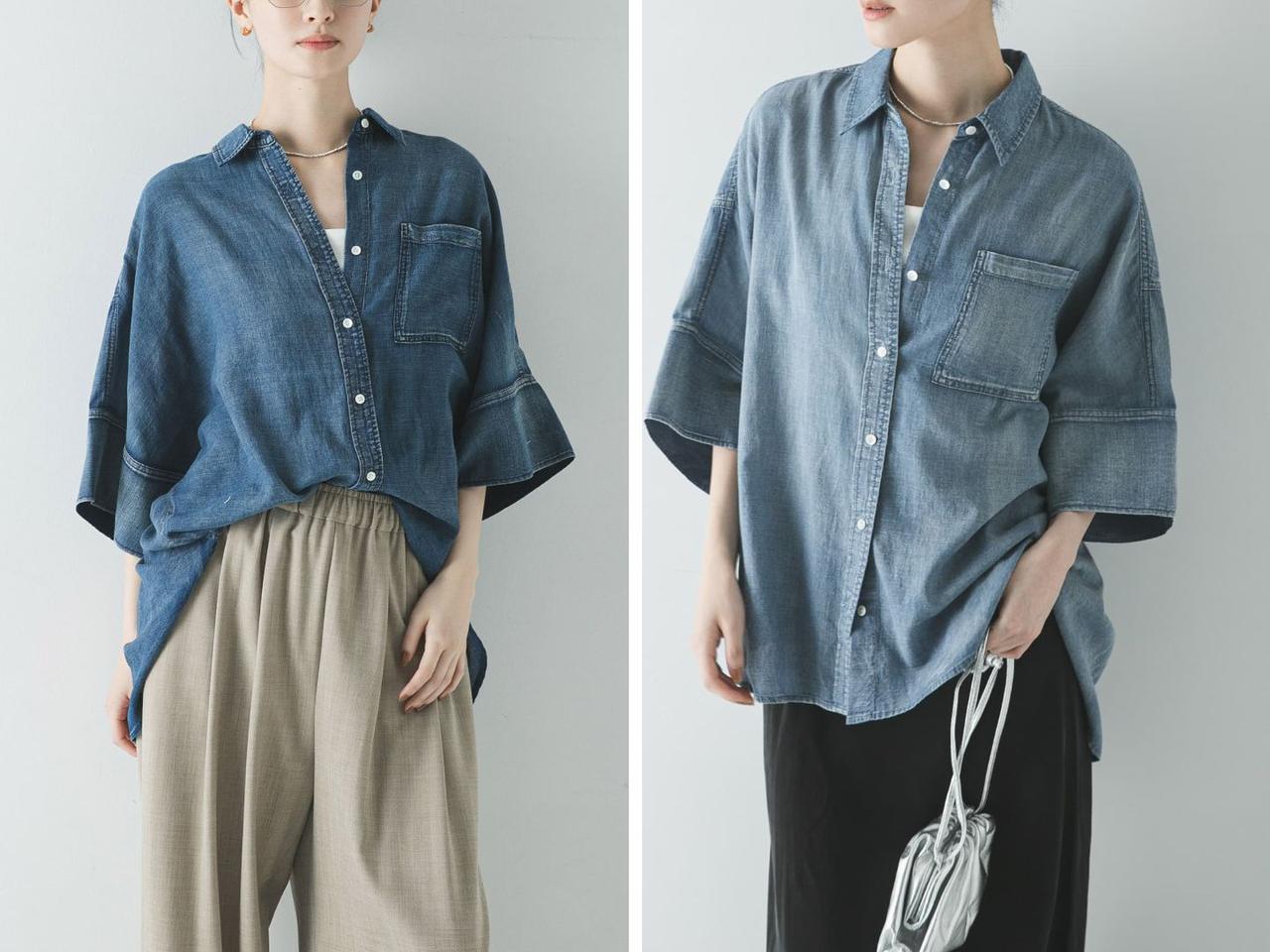 画像: 「ハーフスリーブシアーデニムシャツ」各￥14,300 出典：アーバンリサーチ