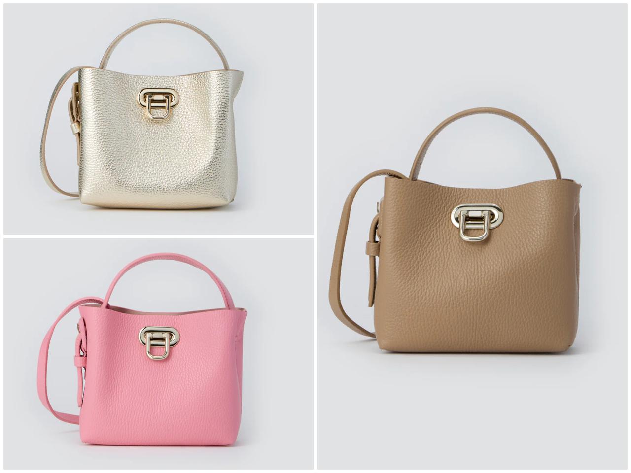 画像: ANELLI TURN LOCK MINI バッグ　ゴールド￥57,200、キャメル￥53,900、ピンク￥53,900 store.aman.ne.jp