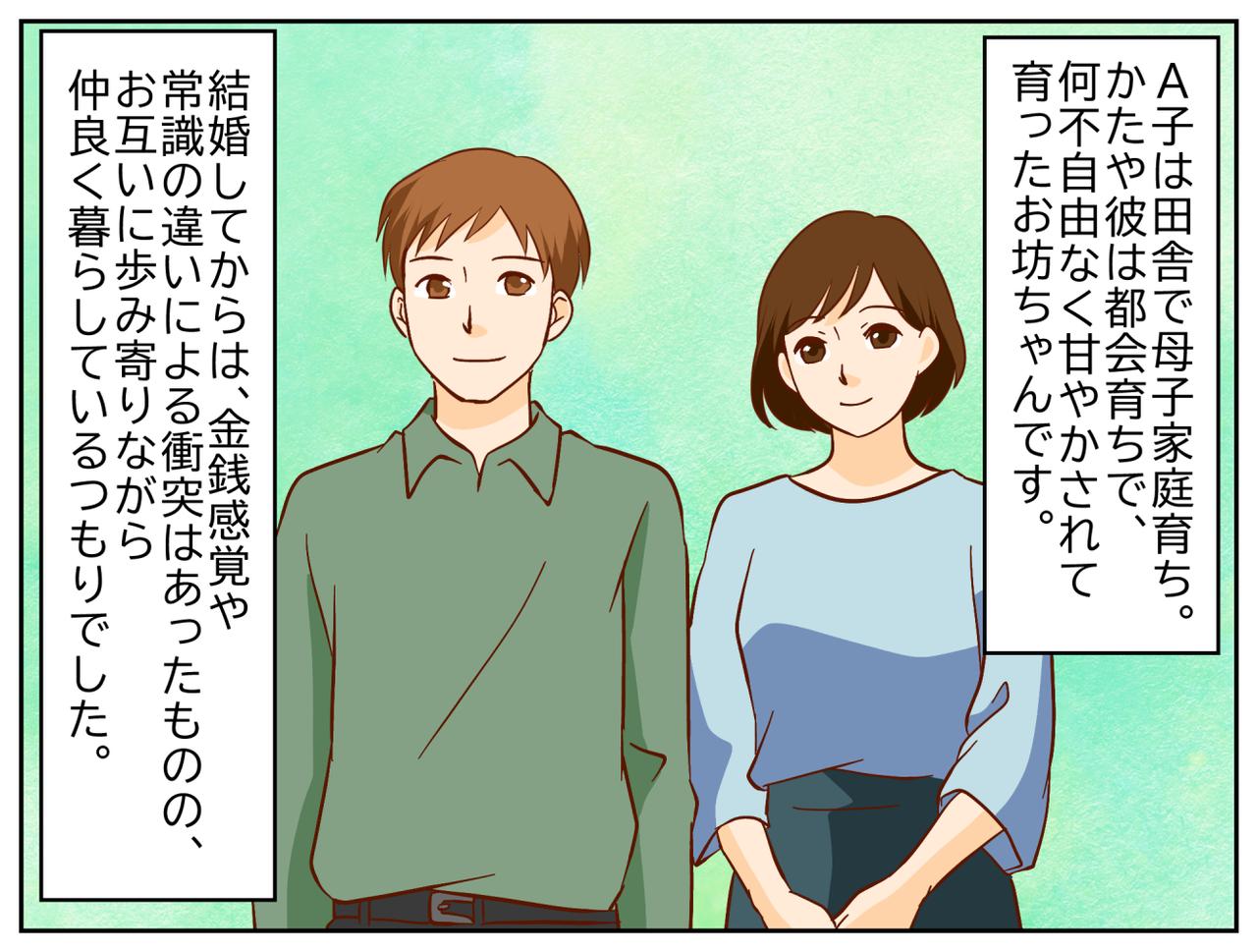 画像1: 【4コマ漫画】苦労人のA子と、社長息子の夫。格差を乗り越えての結婚