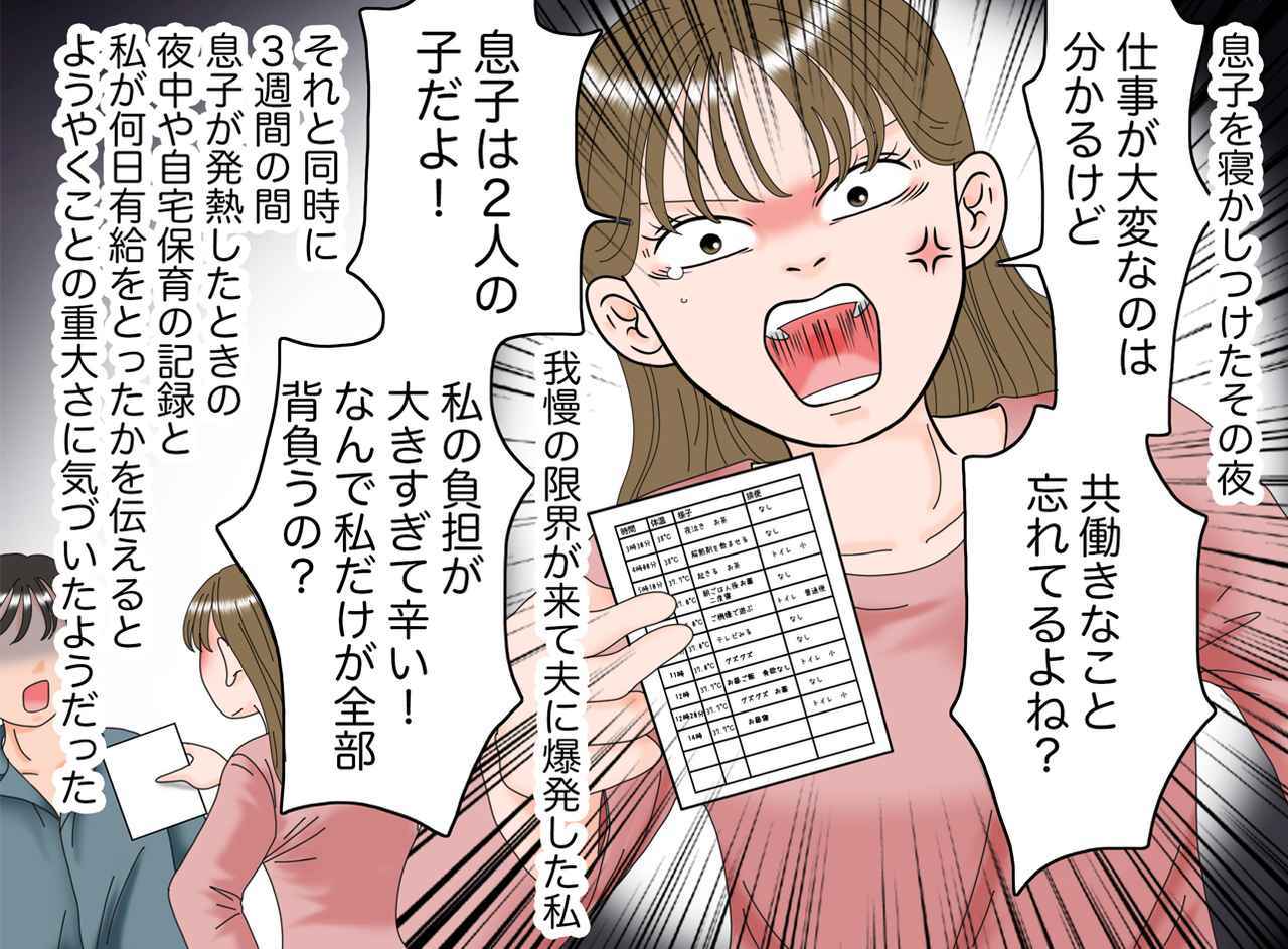 画像4: 【4コマ漫画】看病疲れの母親といつも通りの父親