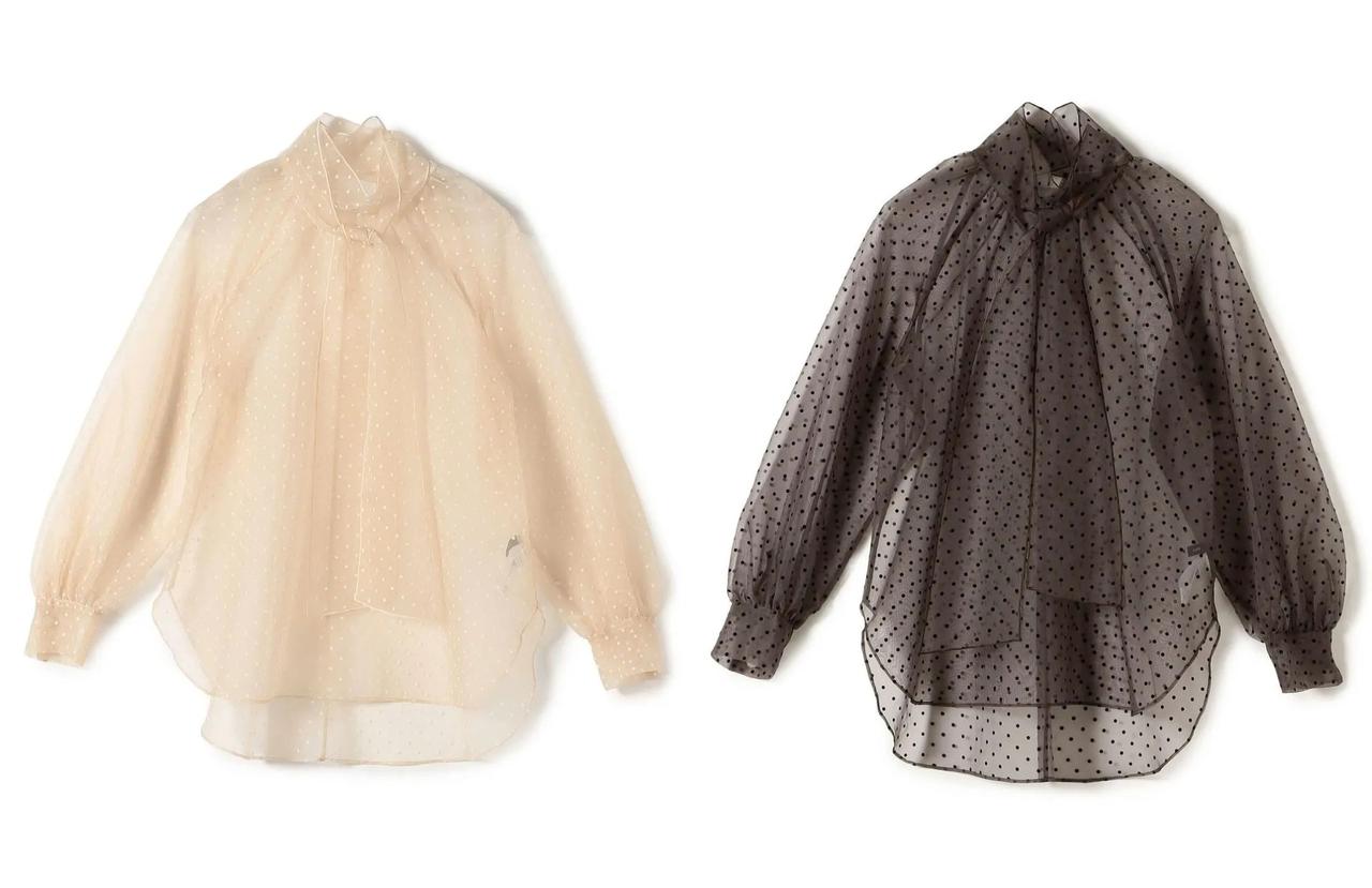 画像: 「オーガンジー フロッキー ドット リボン ブラウス」各￥21,450 出典：シップス