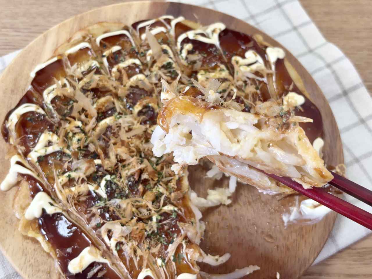 画像: もやしのお好み焼き完成!