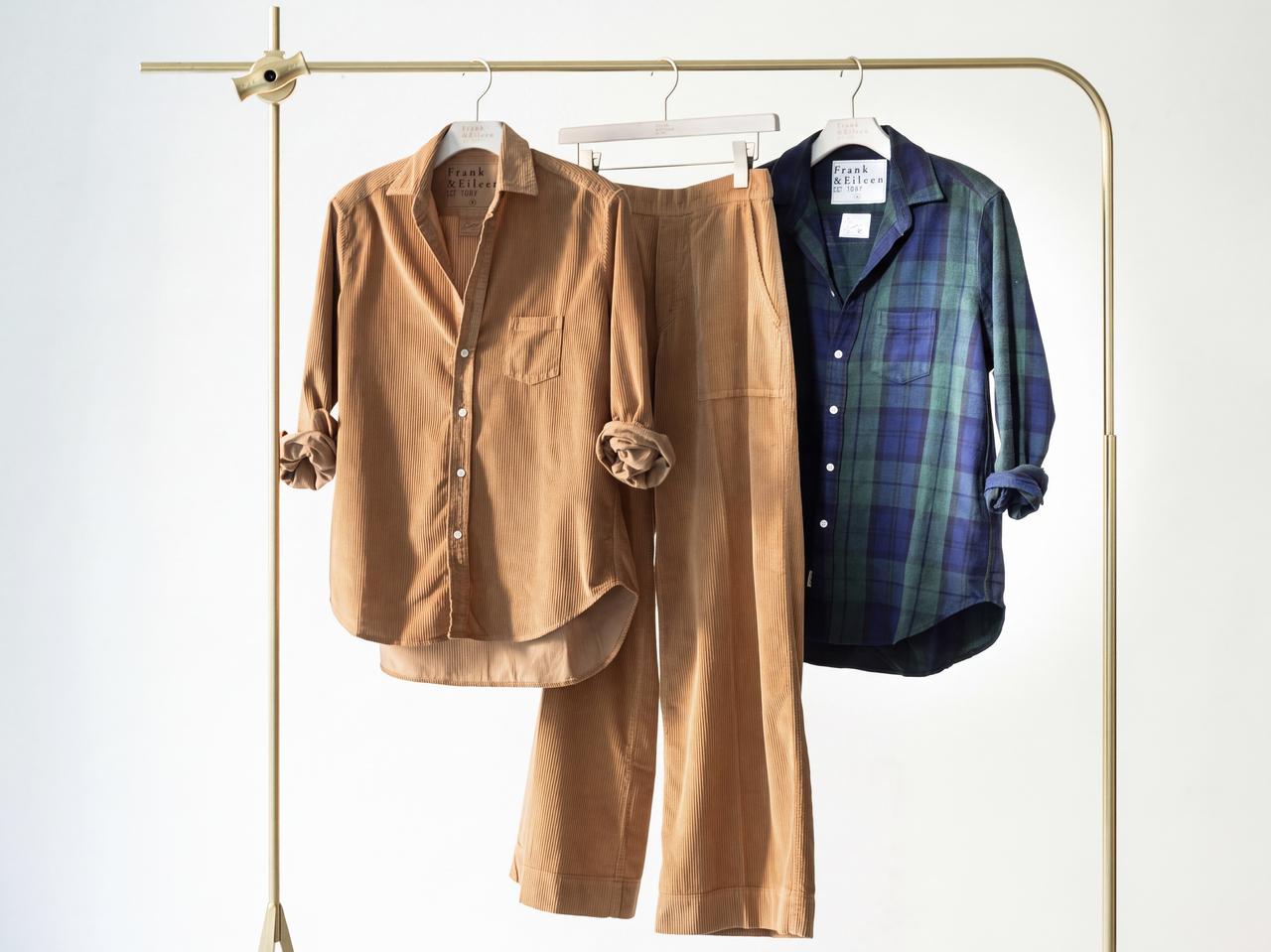 画像: 左から「Eileen Italian Corduroy SHIRT」￥49,500、「Madeline Italian Corduroy PANTS」￥53,900、「Eileen Italian Flannel SHIRT」￥47,300 出典：フランク＆アイリーン