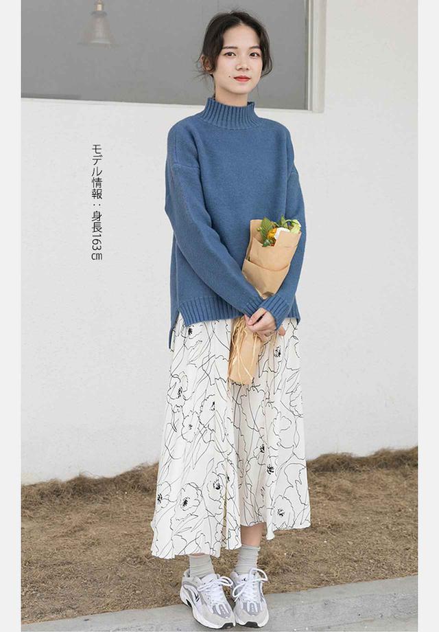 画像: おすすめコーデ② 肌寒い日はニット×柄スカートの大人ガーリーコーデー