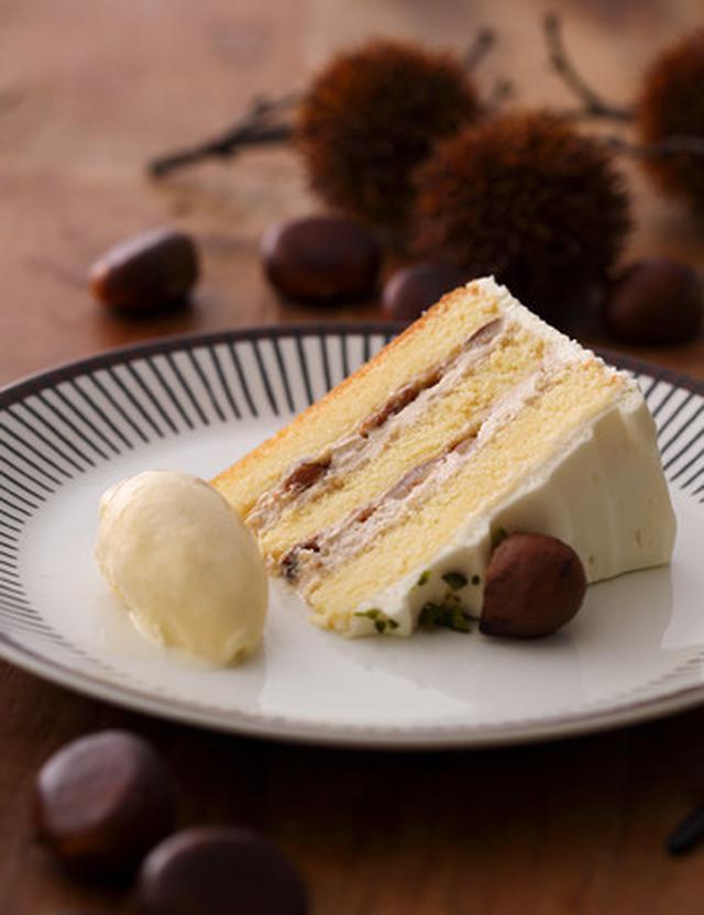 画像: 9月限定 ■商品名:渋皮栗のショートケーキ ■価格:1カット 1,100円(税込) ■販売期間:9月1日(火)~ 9月30日(水) ■商品説明:しっとり焼き上げたスポンジに異なるマロンペーストをカスタードと生クリームそれぞれに合わせ、渋皮栗をサンドしました。秋ならではの贅沢な味わいです。