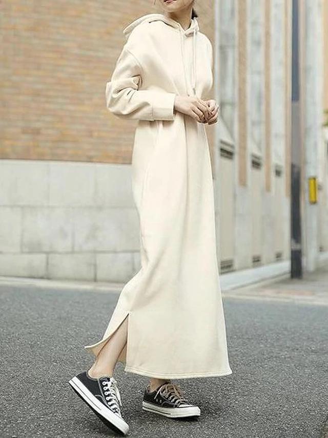 画像1: 裏起毛ロングパーカーワンピース