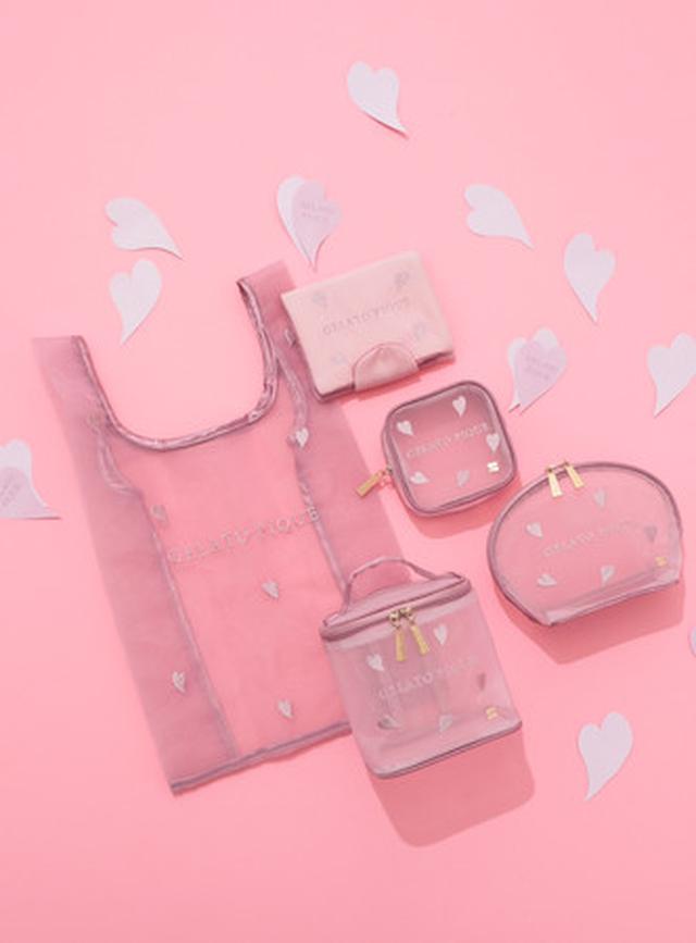 画像: 写真左から時計回りに ・オーガンジーエコバッグ ¥2,640(税込) ・マスクポーチ ¥2,420(税込) ・メッシュミニポーチ ¥2,640(税込) ・メッシュポーチ ¥2,640(税込) ・メッシュバニティポーチ ¥3,520(税込)