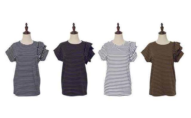 画像3: フリル袖アシメボーダーTシャツ