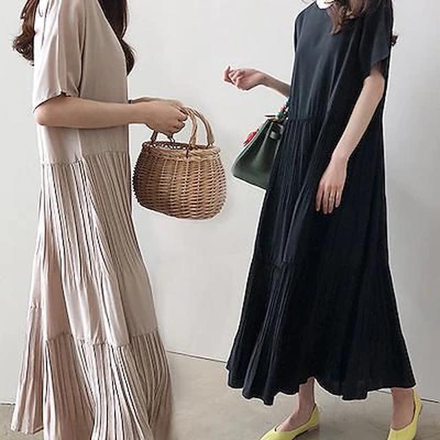 画像1: ティアードプリーツロングワンピース