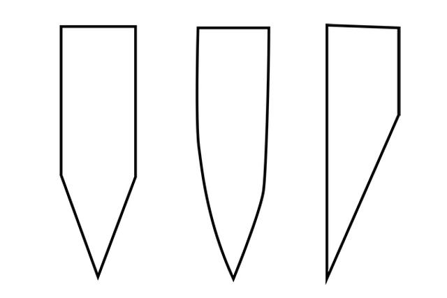 画像: 筆者作画 左:両刃 真ん中:蛤刃(はまぐりば) 右:片刃
