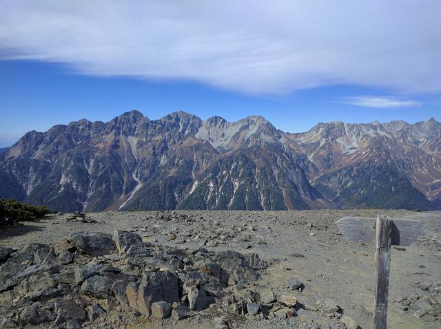 画像: 蝶ヶ岳の頂上から山々を望む (筆者撮影)