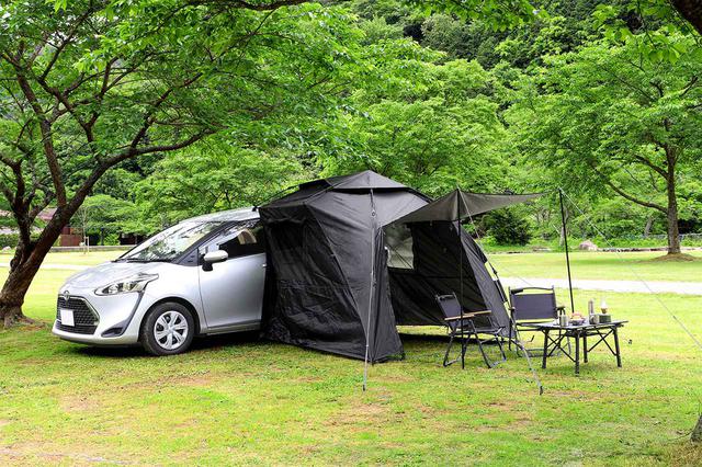 画像1: 車でキャンプもリモートワークもできる!アウトドアユーザーの声から生まれたカーサイドタープ『カラップ』