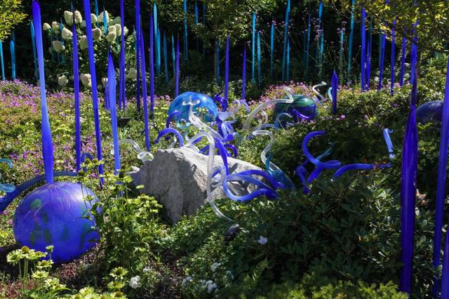 画像: 自然光を浴びて輝きを放つガラス工芸の作品群 ©Chihuly Garden and Glass