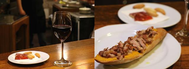 画像: グラスワインはもちろんテンプラニージョ。右のタパスは「ウズラ胸肉のグリル サルモレッホソース」