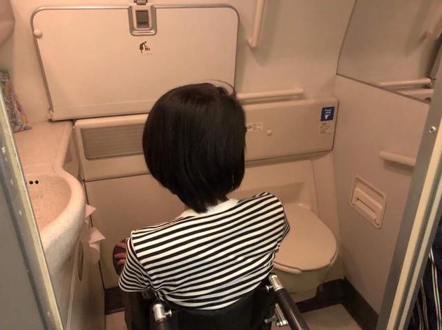 画像: 車いすのまま利用できる機内のトイレ