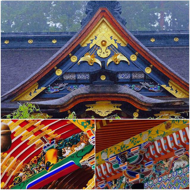 画像: 黒漆塗りと極彩色の彫刻や飾り金具がふんだんに使われており、装飾技術の粋を集めた社殿です。ご利益は厄除け、必勝、安産、無病息災などなど様々。特に必勝祈願としては、サッカーのベガルタ仙台や野球の楽天イーグルスの選手も奉納祈願を行っているとのこと。