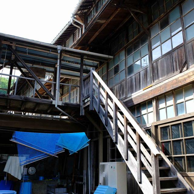 画像: 声をかけて中へと入らせてもらいました。生き物を扱っている会社なので、内部には許可をもらってから入りました。風通しを良くするための窓枠が並びます。ここでお蚕さんを育てているのですね。