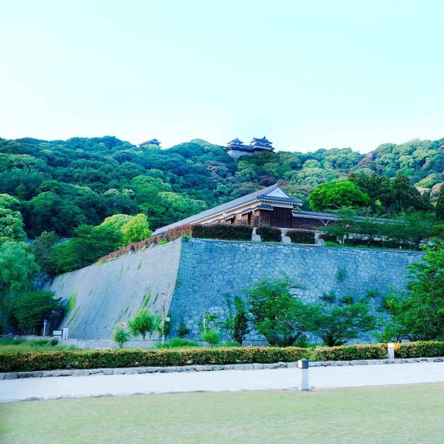 画像: 下から見ると少しわかります(写真右端)。二の丸や三の丸から本丸(山頂)までを防御する石垣です。