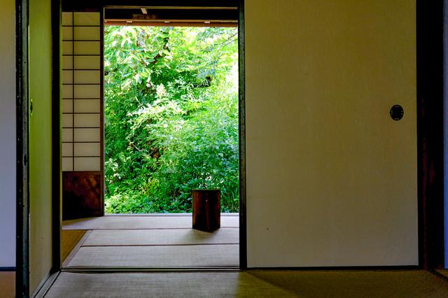 画像: 古い時代の建物としては当時の原型を良く留めているとして登録有形文化財に指定されています。眩しいほどの緑の庭がありました。