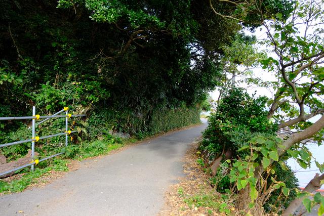 画像: 神社脇にある車両通行止めの看板を超えて、細い道を進んでいきます。