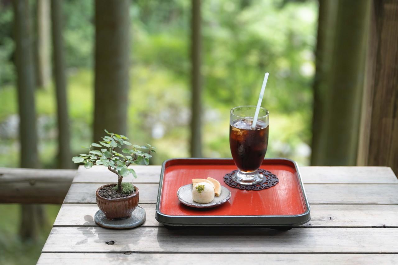 画像: 「苔まんじゅう&唐饅(とうまん)」「アイスコーヒー」のセット(700円)
