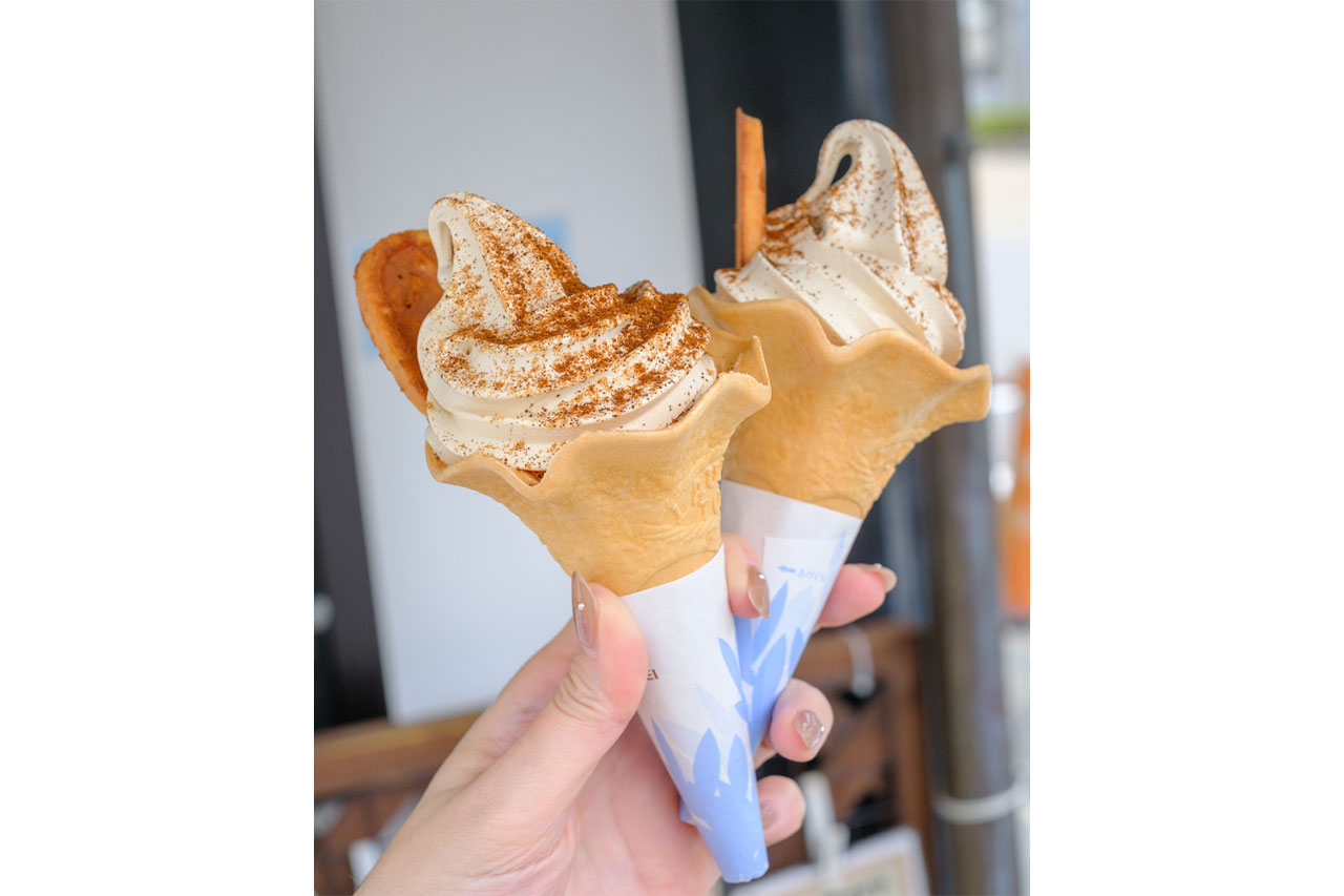 Image: Miso soft serve ice cream lightly sprinkled with Hatcho miso powder has a perfect balance between the smoothness of the cream and the richness of the miso.