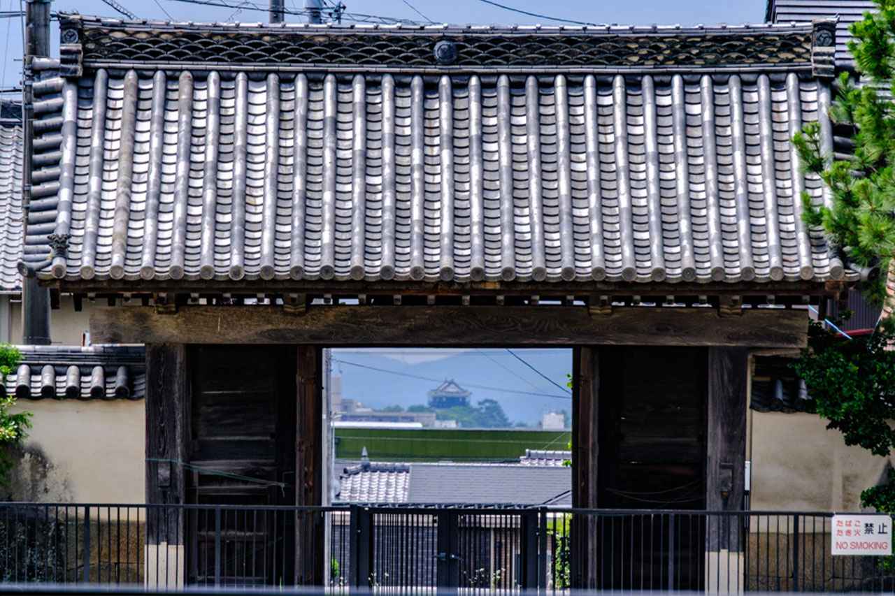 Image: The "Vista Line" refers to the view of Okazaki Castle's main tower in a straight line over the Sanmon Gate of Daijuji Temple.