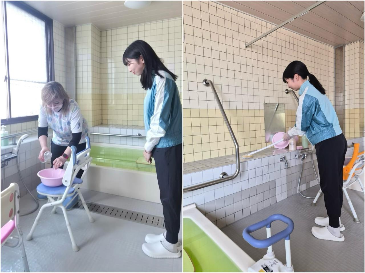 画像: 説明を伺い、いよいよ浴室掃除のお手伝いがスタート！
