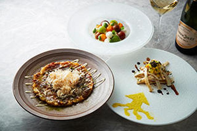画像: “おとなの縁日”をテーマにしたアラカルト 見た目がお好み焼きそっくりな、パルミジャーノチーズリゾット イカ焼きをSCALAE風にアレンジ トマトづくしの冷製パスタ etc...