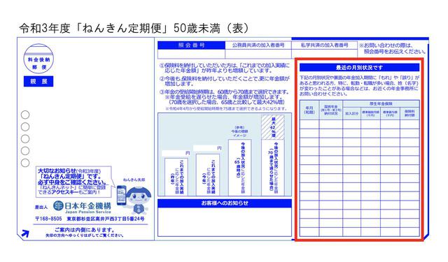 画像1: 50歳未満のねんきん定期便の場合