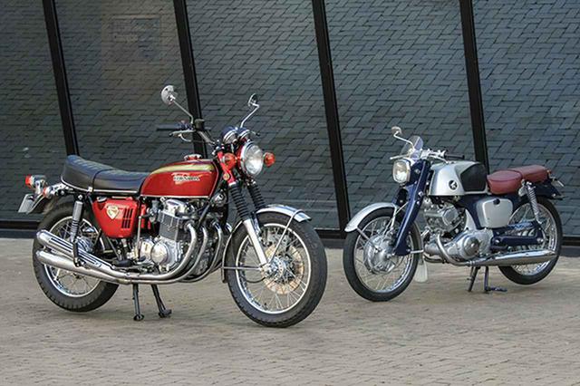 画像: 誕生から50年を迎えた「ドリームCB750FOUR」(69年、左)と、60年を迎えた「ベンリイCB92スーパースポーツ」(59年)