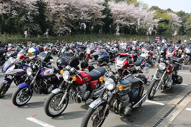 画像: 色とりどりのCBで埋め尽くされた駐輪場